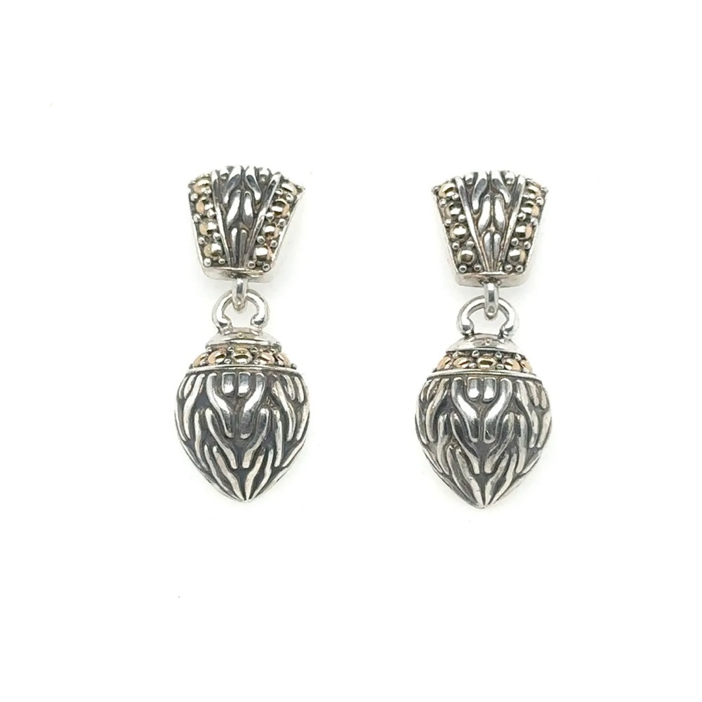 John Hardy Sterling Silver & 18k Yellow Gold Weat & Dot Drop Earrings